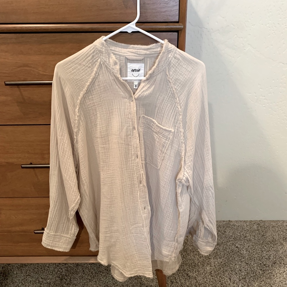 Aerie Oversized Button-Up Pool Shirt Cream XS
